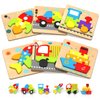 Wooden Puzzles Toddler Toys for 1 2 3 Years Old Boys Girls, 6 Vehicle Shape Learning Educational Blocks Birthday Gifts Sensory Toys Montessori Toys Age 1-3, 2-4