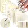 12 Sheets Gold Nail Stickers 3D Self Adhesive Gold Metal Nail Art Stickers Gold Line Nail Decals Gold French Nail Supplies Wave Nail Art for Women and Girls