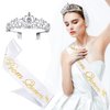 2Pcs Prom Queen Sash and Tiara Set, Tiara Crystal Rhinestones Bridal Crowns for women, Silver Crown with Comb for Little Girls Birthday and Wedding School Graduate Party Accessories（A Silver）