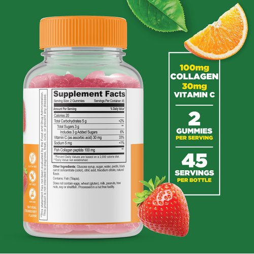 Lifeable Collagen Peptides 100mg with Vitamin C - Great Tasting Natural Flavor Gummy Supplement - Gluten Free - for Joints, Hair Growth, Skin, and Nails - for Women, Men - 90 Gummies