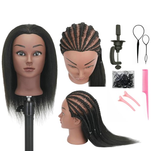 YANGANG Real 100% Human Hair Mannequin Head Hairdresser Practice Training Manikin Cosmetology Doll Head with Stand Clamp Holder