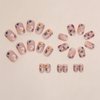 Square Press on Nails Short Fake Nails with Flower Designs Glossy Glue on Nails Cute Acrylic Nails Nude Full Cover Artificial Stick on Nails for Women 24Pcs