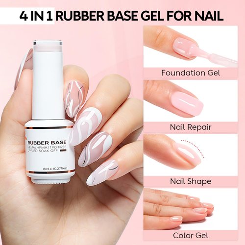 Nicedeco Rubber Base Gel Polish for Nails 6 Pcs Rubber Gel Nail Strengthener Nude Pink Nail Gel Polish Set 33