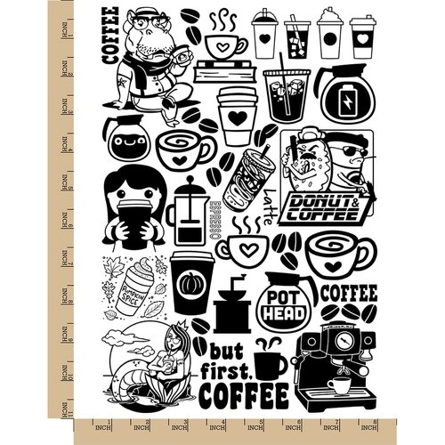 Coffee Love Temporary Tattoo Water Resistant Fake Body Art Set Collection - Black (One Sheet)