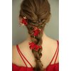 FXmimior Bridal Hair Accessory, Red Flower Hair Comb with Rhinestones and Pearls for Women, Bride, Prom, Party, Evening