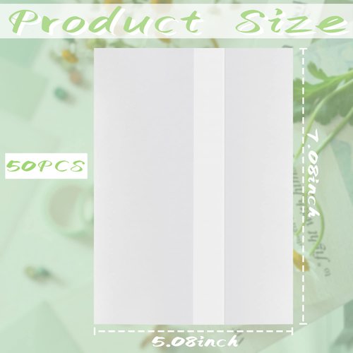 Benvo 50 Pack Pre-Folded Vellum Jackets for 5x7 Invitations Tracing Paper for Invitation Translucent Vellum Paper Wedding Invitations Wrap Liners for DIY Photos Postcards Scrapbook Envelopes(93gsm)
