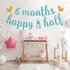 Happy Half Birthday Banner, Baby Shower Party Decoration Favors, Baby 6 Months Happy Half feeding bottle Sign Banner, 1/2 Birthday Baby Shower Party Supplies, Sky Blue, 6.3 Feet