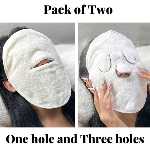 Generic Towel Mask Reusable, Face Towel Mask for Steamer, 2 PCS, Facial Mask Hot Cold Compress, Moisturizing Mask, 3 Holes and One Hole