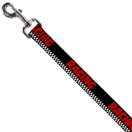 Dog Leash Racing Checker Black White Red 4 Feet Long 1.0 Inch Wide