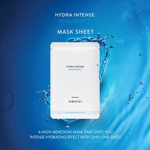 VIDIVICI Hydra Intense Hyaluron7 Mask Sheet – Intensive Moisturizing Full Face Mask with Hyaluronic Acid - Lyocell Sheet Mask for Soft and High Adhesion, 10 Sheets