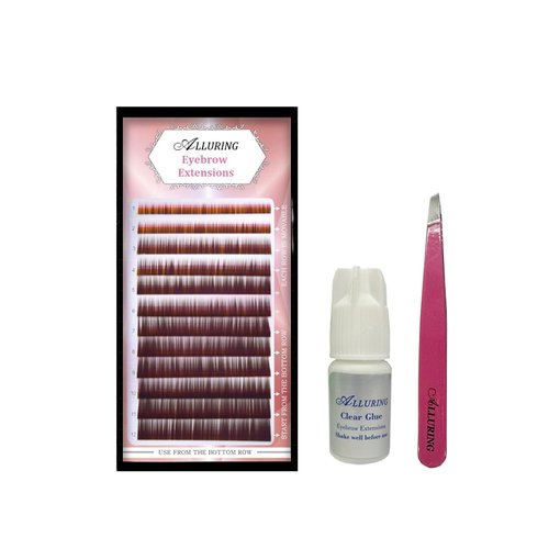 Alluring Dark Brown Brow Eyebrow Extensions, Clear Glue & Tweezers Kit