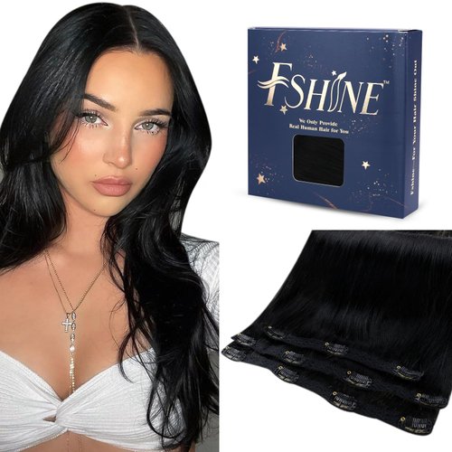 Fshine Clip in Hair Extensions Black 12 Inch 50 Gram 3pcs seamless clip in hair extensions human hair Remy Clip in Extensions Jet Black Clip in Extensions Real Human Hair