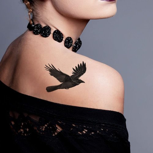 WIRESTER Temporary Tattoo Stickers for Girls Boys Kids Adults, Fake Tattoos on Face Hand Neck Wrist Party Favor Body Art, Tattoo Sheet 6 x 7.87 inch - Ravens and Crows