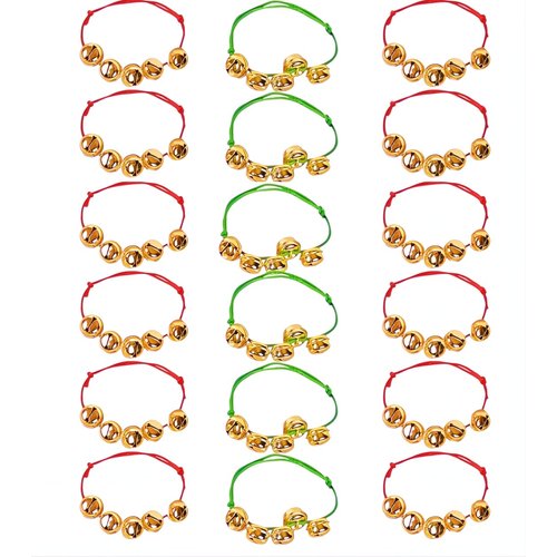 ArtCreativity 24 Pack Christmas Jingle Bell Bracelets, christmas party favors for adults, Easy to Adjust, Jingle Gold Bells, Christmas Stocking Stuffers for Kids and Adults, Red and Green