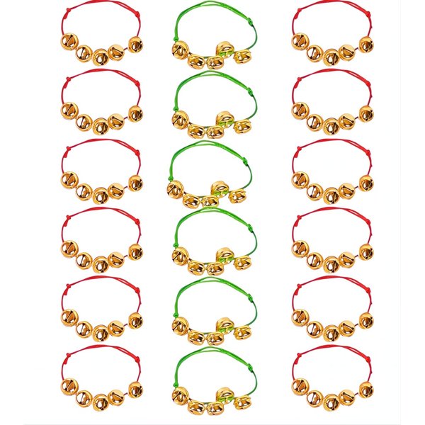 ArtCreativity 24 Pack Christmas Jingle Bell Bracelets, christmas party favors for adults, Easy to Adjust, Jingle Gold Bells, Christmas Stocking Stuffers for Kids and Adults, Red and Green
