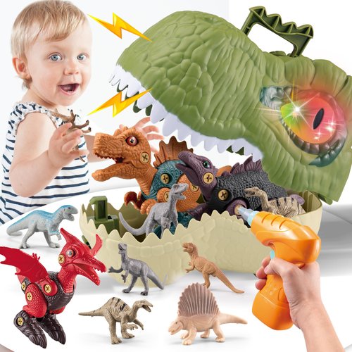 DIY Dinosaur Toys Gifts for Kids 3-5-7, 12 Realistic Dinosaurs Figures & 3 Sets Take Apart STEM Construction Building Toys with Electric Drill,Xmas Stocking Stuffer Toys for 3 4 5+ Year Old Boy Girl