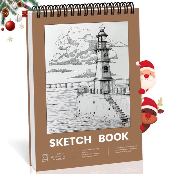 Sketch Book, 12"x9" 100 Sheets (68lb/100gsm) Inner Paper, Top Spiral Bound, Acid Free, Drawing, Painting Paper for Beginners Kids Students Adults Artist