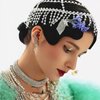NAISKA 1920s Mesh Rhinestone Headband Cap Silver Tassel Crystal Head Chain Wedding Brides Headpieces Vintage Prom Costume Halloween Style Hair Accessories Jewelry for Women and Girls