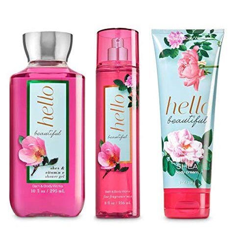 Bath and Body Works Hello Beautiful Body Care Set. Shower Gel 10 Fl Oz, Fine Fragrance Mist 8 Fl Oz and Body Cream 8 Fl Oz.