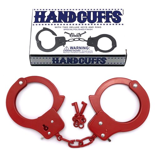 AUYYOSK Toy Metal Handcuffs with Key,Safety Party Supplies Accessory Pretend Play Hand Cuffs for Kids Children (Red)