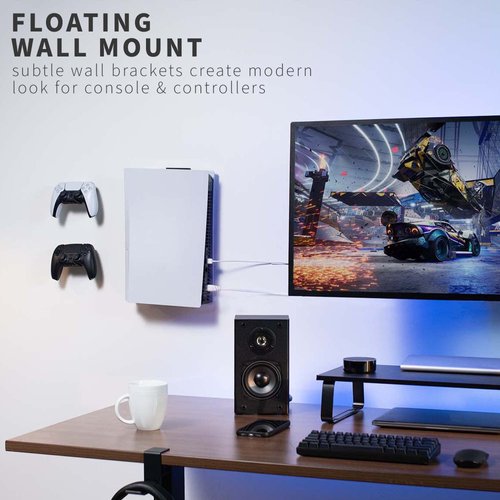 VIVO 2-in-1 Wall and Under Desk Mount Bracket Designed for PS5 Gaming Console, Playstation 5 Standard and Digital Edition, Vertical Wall Display, 2 Controller Mounts, Black, MOUNT-PS5C
