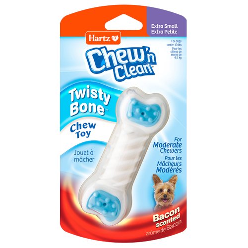 Hartz Chew ‘n Clean Twisty Bone Dog Chew Toy, Bacon Scented for Moderate Chewers, Extra Small