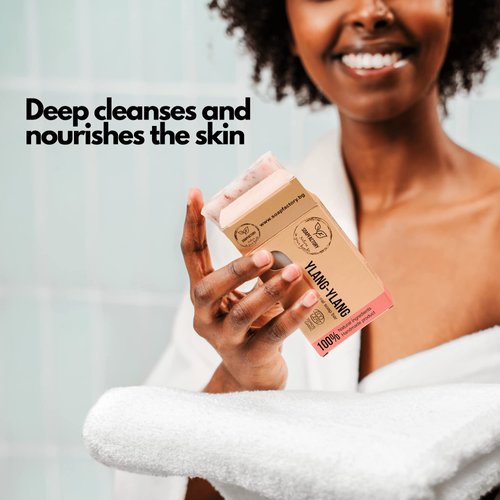 SoapFactory Organic Soap Bar with Ylang Ylang for Men and Women, 100% Natural Facial Cleanser, Body and Face, Vegan, Handmade, 3.88 ounce (Pack of 3)