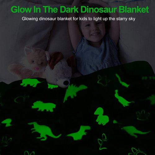 Dinosaur Blanket for Boys, Glow in The Dark Blanket for Kids, Toddler Blanket, Dinosaur Gifts for Boys, Soft Fleece Blanket Throw, Birthday Gifts 40"x60"