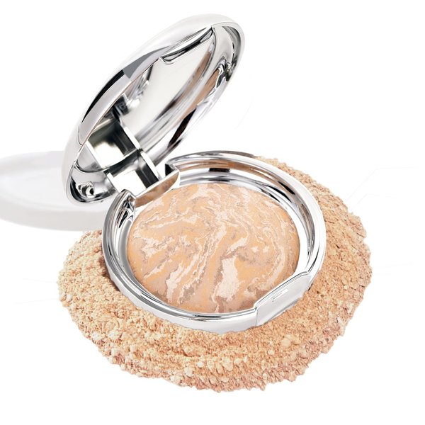 POPCODE Marbleized Baked Foundation Makeup, Balance and Brighten Color Correcting Powder Foundation - Buildable Light to Medium Coverage - Demi-Matte Natural Finish (#002 LIGHT, 0.2 Oz)