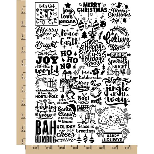 Merry Christmas Holiday Sayings Greetings Temporary Tattoo Water Resistant Fake Body Art Set Collection - Black (One Sheet)