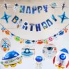 66Pcs Outer Space Birthday Party Supplies for Kids Universe Space Theme Party Decorations with Solar System Happy Birthday Banner Cupcake Toppers Rocket Astronaut Spaceship Balloons Planet Themed