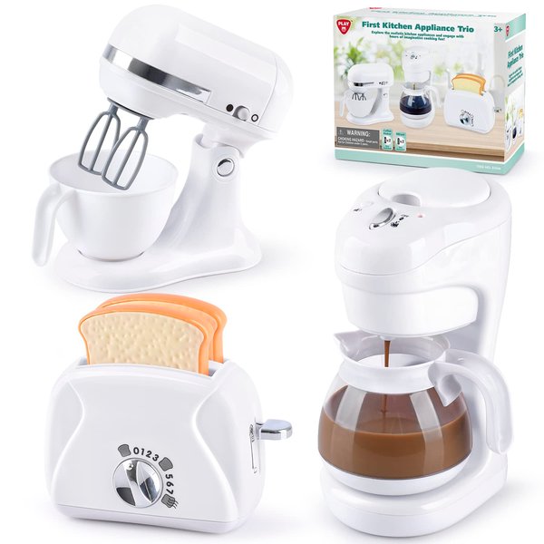 Kitchen Appliances Toys, Kids Play Kitchen Accessories Set, Pretend Kitchen Toys for Kids Ages 4-8, Coffee Maker, Mixer, Toaster with Realistic Lights & Sounds, Gift for Girls Ages 3+