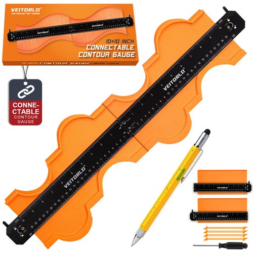 VEITORLD Connectable Contour Gauge(10+10 Inch), Profile Duplicator with Lock, Father's Day, Unique Birthday Gifts for Dad Men Husband from Daughter Son, Flooring Tools for Woodworking, Construction