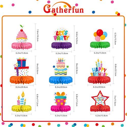Happy Birthday Decorations Set - Colorful Birthday Themed Honeycomb Centerpiece, Table Decoration for Kids' Birthday Party Supplies