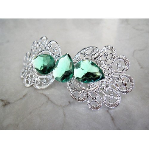 Antique style silver or copper/rose gold green crystal hair clip clamp (Crystal option: With crystals, Primary color: Rose gold/copper)