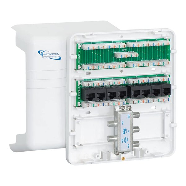 ICC Mini Plastic Structured Wiring Enclosure, Media Enclosure with Voice, Data, and Video Modules with Cover, Recessed Wall Box for Distribution of Networking Services, White