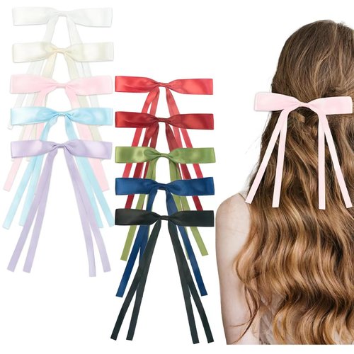 10PCS Ribbon Bows knot Hair Clips for Women Girls, Cute Hair Ribbon for Hair With Long Tail Bowknot Hair Clips, Colorful Metal Barrette Curly Fine Thick Thin Hair Accessories. (colorful)