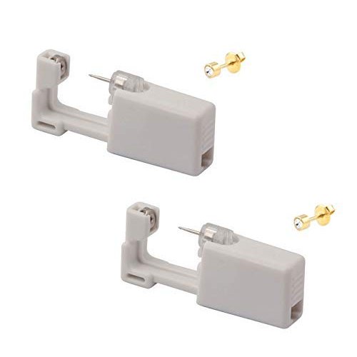 KISEER Ear Piercing Gun, 2 Pcs Disposable Sterile Ear Nose Piercing Kit Safety Tool With Ear Stud Piercing Kit (Gold)