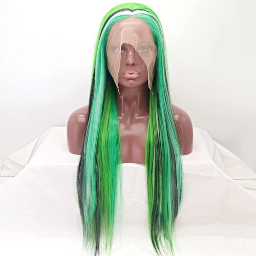 melody wig Green/Black/Blonde Mixed Color Highlight Color Synthetic Green Lace Front Wigs Long Silky Straight Wigs Colorful Wigs Heat Resistant Fiber Rainbow Wigs …