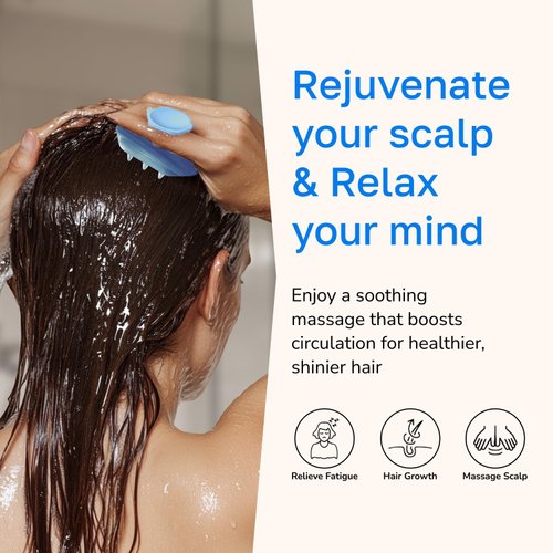 SILKLE Silicone Scalp Scrubber - Massage Shampoo Brush, Soft Bristles for Hair Growth & Dandruff Removal - Ergonomic Design, Wet & Dry Use, Deep Cleansing Scalp Exfoliator for All Hair Types - Blue