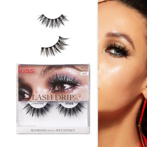 KISS Lash Drip False Eyelashes, Spiky X Boosted Volume, Unique Wet Look Hydrated Effect, Multi-Length Rewearable Fake Eyelashes, Wispy Crisscross Lash Pattern, Style ‘Drenched’, 1 Pair