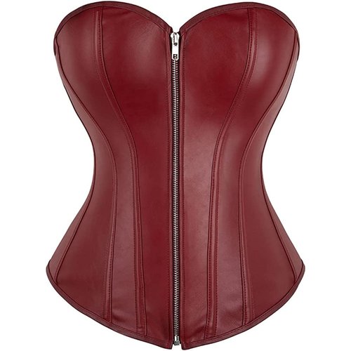 Corsets for Women Faux Leather Corset Top Steampunk Corsets Zipper Bustier Pirate Costume Wine Red Small