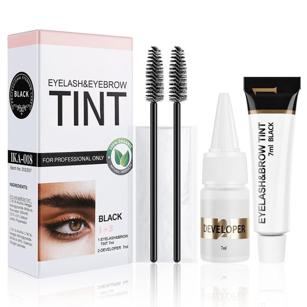 2 in 1 Black Lash & Brow Kit, Instant Eyebrow Makeup Set with Black Bushy Effects, Lasting for 6 Weeks Black Hair Looking for Salon Home Use 7ml (Black)