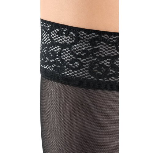 mediven Sheer & Soft for Women, 15-20 mmHg - Closed Toe, Thigh High with Top Band Compression Stockings, Sheer Hosiery, IV, Petite, Ebony