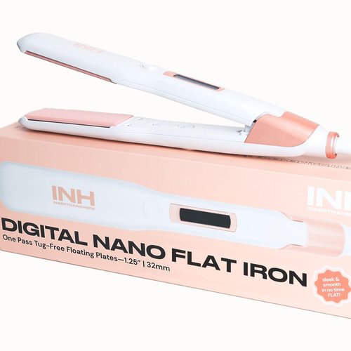 INH Hair Straightener Flat Iron | Ceramic 1.25" Dual Plate One Pass Flat Iron 450 Degrees for Professional Straightening & Home Styling | Portable Ionic Hair Straightener with Auto Shut Off for Travel