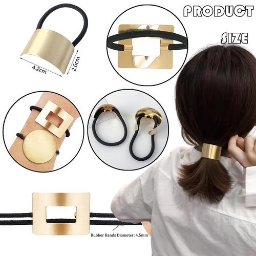 BASEMMAHER 4Pcs Metal Ponytail Hair Gold Cuff Elastic Hair Bands Hair Ties Accessories Pony Tail Gothic Punk Elastic Hair Rope Ponytail Holder Cuffs for Women Girls