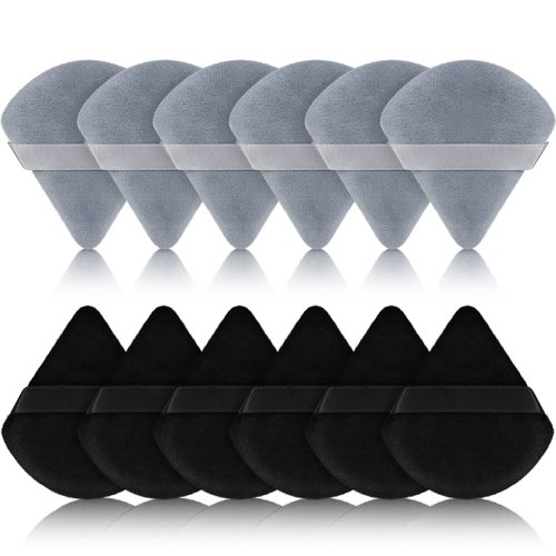 Maitys 12 Pieces Powder Puff Triangle Face Makeup Cosmetic for Loose Powder Soft Body Washable Reusable Foundation Sponge Mineral Wet Dry Makeup Tool(Black, Gray, Small)