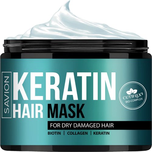 SAVION Hair Mask for Dry Damaged Hair and Revitalization - Keratin Natural Hair Treatment - CUTIFLEX5 Anti Frizz Repair Complex with Keratin Protein, Biotin, Collagen, Argan Oil - Made in the USA