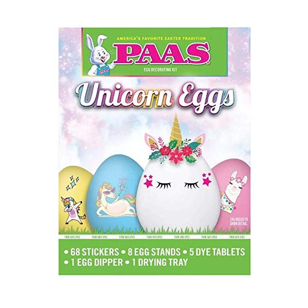 PAAS Unicorn Eggs - Easter Egg Decorating Kit - 68 Stickers, 8 Egg Stands, 5 Dye Tablets, and More