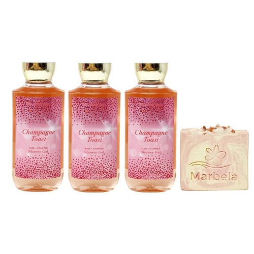 Bath & Body Works Champagne Toast 3 Piece Shower Gel Value Pack with a Himalayan Salts Springs Bar Soap - Full Size